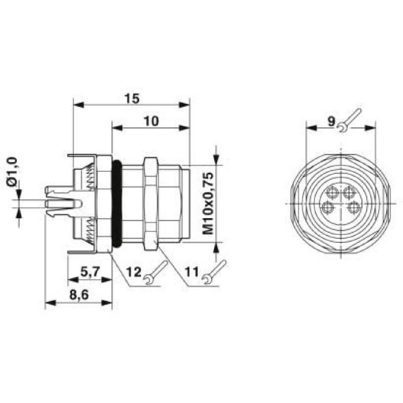 Phoenix SACC-DSI-M8FS-4CON-M10-L180-SH ,Düz M8 4pin,Pcb Soket Konnektör