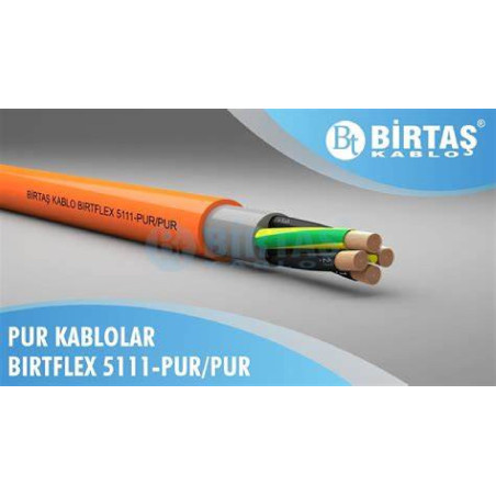Birtaş EF5111-PUR-2x1.5 ,Kesit 1.5mm ,2-Damar Çok Telli,Standart,Hareketli PUR Kablo