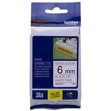 Brother AZe-211,Genişlik 6mm,Boy 8mt,PT Model,Beyaz Etiket