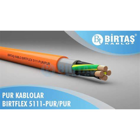 Birtaş EF5111-PUR-2x1.5 ,Kesit 1.5mm ,2-Damar Çok Telli,Standart,Hareketli PUR Kablo