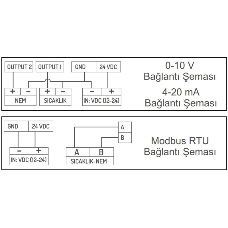 Ems ST-401 ,Besleme 24vdc,Ölçüm 50c 100,Çıkış 0..10v,Ekranlı,Isı-Nem Sensör Transmitter