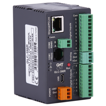 Gmtcnt GLC-396R ,24vdc,Giriş 9-Dijital 1-Analog,Çıkış 6-Röle 1-Analog,Ethernet,Plc Cpu Modül