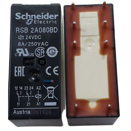 Schneider RSB2A080BD ,Bobin 24vdc,Kontak 2A2K 8 Amper,İnce-8pin,Röle