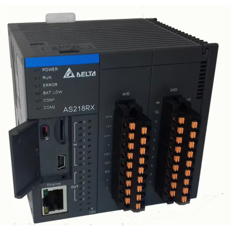 Delta AS218RX-A ,Besleme 24vdc,Giriş 8-Dijital 2-Analog,Çıkış 6-Röle 2-Analog,Ethernet,CanOpen,Hafıza 64K,Plc Cpu Modül