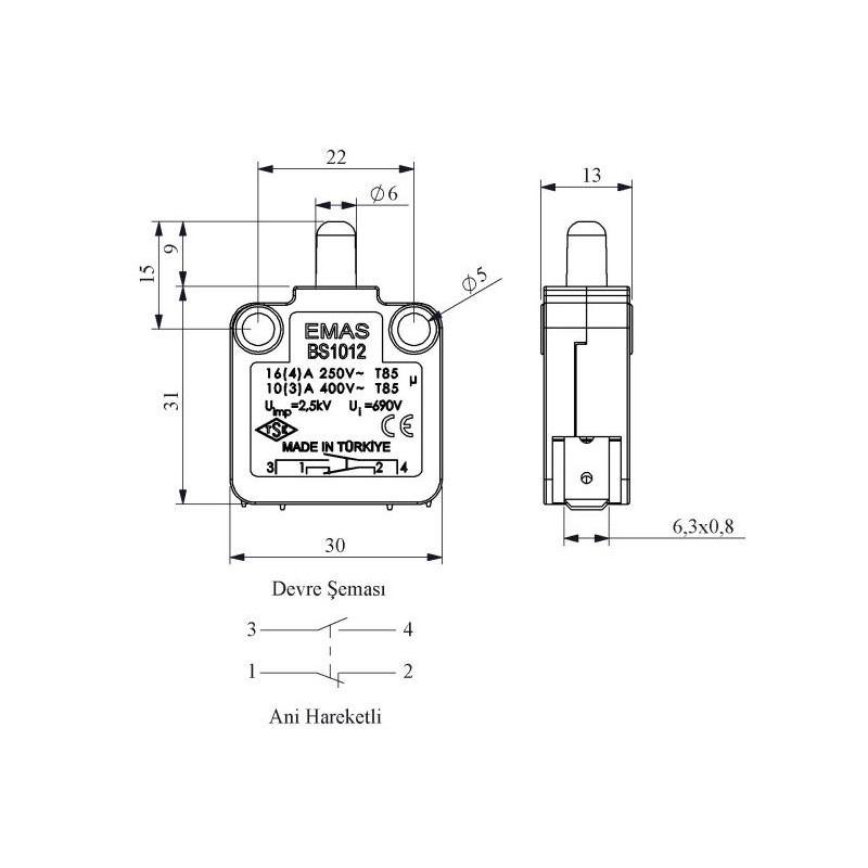 Emas BS1012 ,Kontak 1A1K,Pim Buton Sivic