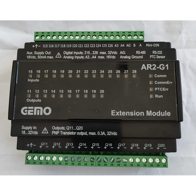 Gemo AR2-G1-24VDC-14D-TR ,Besleme 24vdc,Giriş 14-Dijital,Çıkış 10-PNP,Plc Cpu Modül
