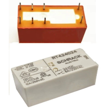 Schrack RT424024 ,Bobin 24vdc,Kontak 2A2K 8 Amper,İnce-8pin,Röle