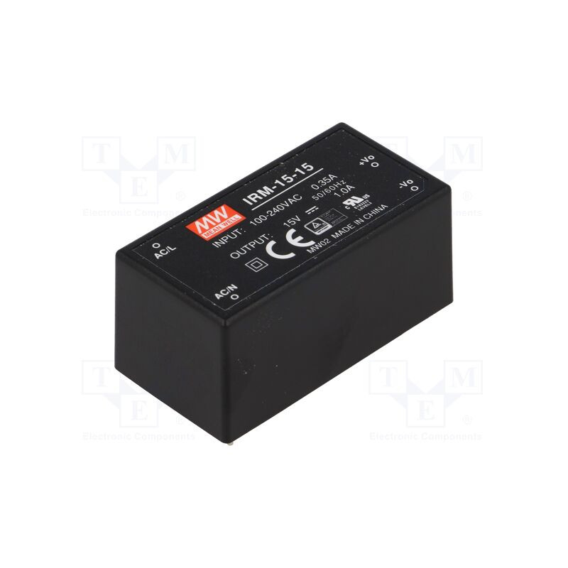 Meanwell IRM-15-15 ,Besleme 110v..220vac,Çıkış 15vdc 1.0 Amper,Pcb Güç Kaynağı