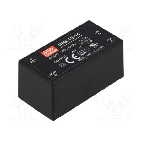 Meanwell IRM-15-15 ,Besleme 110v..220vac,Çıkış 15vdc 1.0 Amper,Pcb Güç Kaynağı
