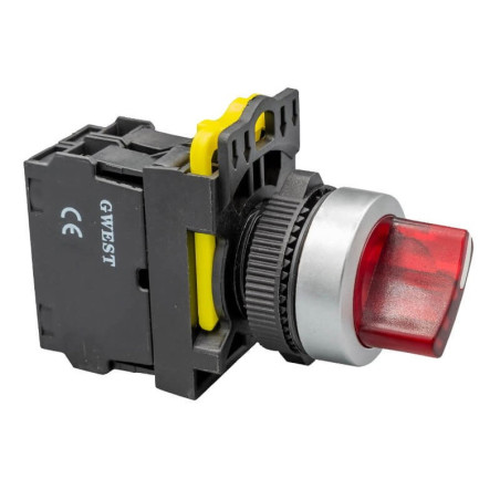 Gwest A5-01XD-24 ,Montaj 22mm,2-Konum Kontak-1K,Kırmızı-24v Kalıcı,M22 Anahtar