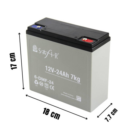 Safir 6-DMF-24 ,Ebat 180x77x170 mm,12v 24ah,Jel Akü