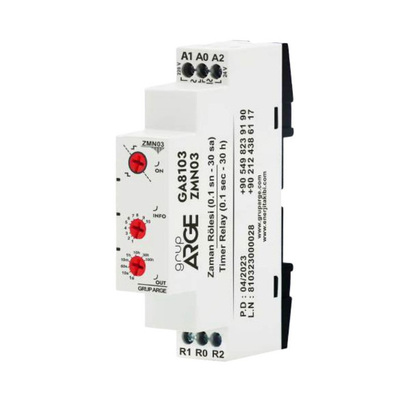 GrupArge ZMN03 ,Ray Dın,Besleme 24v..220vac dc,Kontak-1A1K,30-saat Zaman Röle