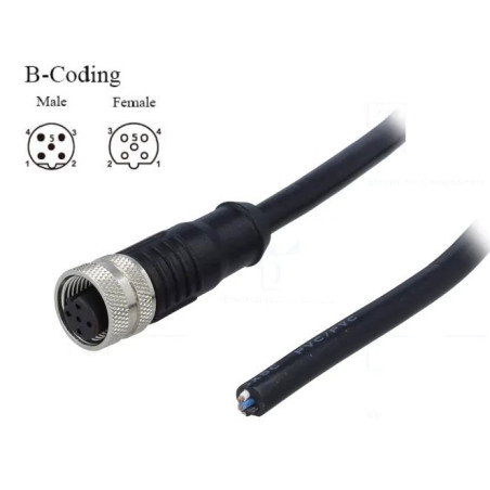 Nemus B012.04.02.111.315.0050 ,Soket Düz M12 4pin,B-CODE,4-Kablo 5mt,Pvc Sensör Kablo
