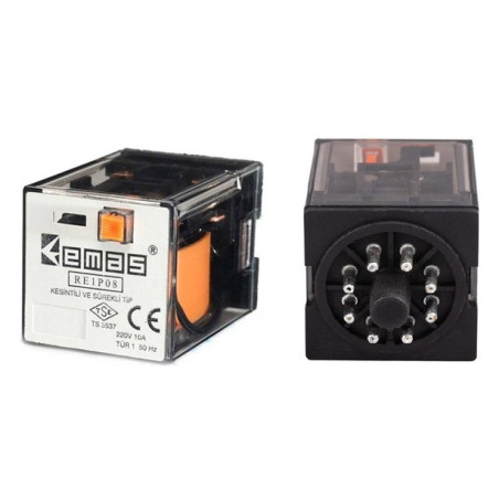 Emas RE1P08AC024 ,Bobin 24vac,Kontak 2A2K 10 Amper,Led,Yuvarlak-8 Pin,Röle
