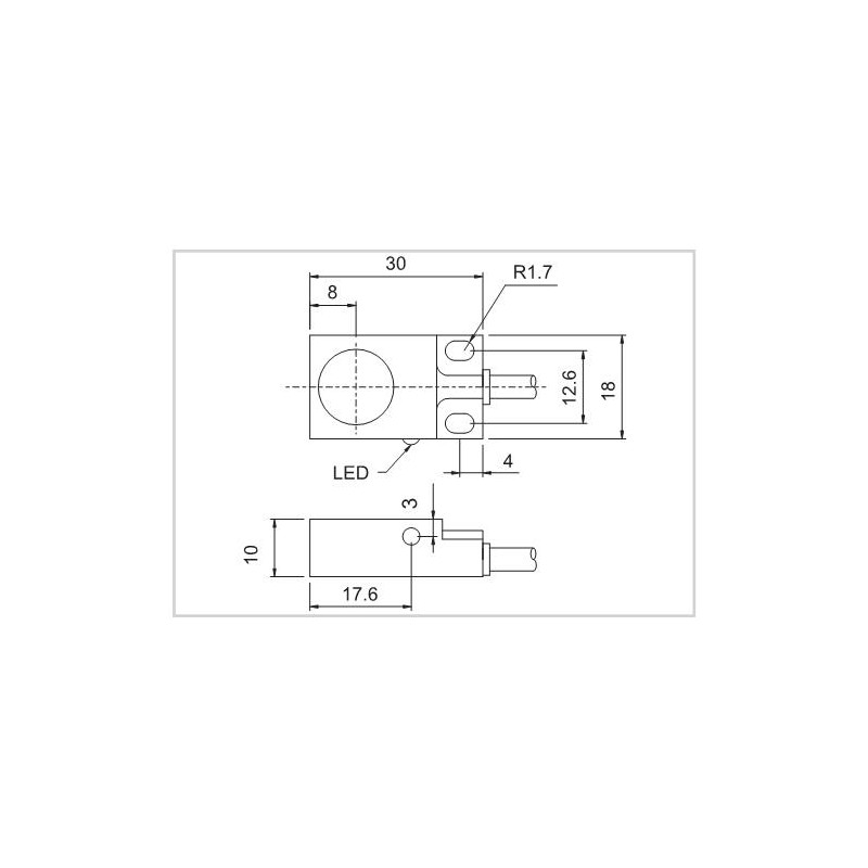 Lanbao LE10TSN08DPO ,Ebatları 18X10X30mm,Ölçüm 8mm,Çıkış PNP-NO,Besleme 10v..30vdc,3-Kablo,Endüktif Metal Sensör