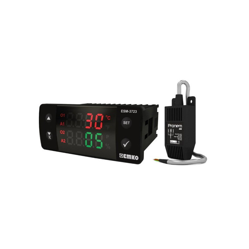 Emko ESM-3723.56601 0101 1660 ,Ebat 77x35mm,Besleme 220vac,Sensör PMI-P,Çıkış Kontak-4A1K,Isı-Nem Kontrol