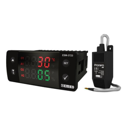 Emko ESM-3723.56601 0101 1660 ,Ebat 77x35mm,Besleme 220vac,Sensör PMI-P,Çıkış Kontak-4A1K,Isı-Nem Kontrol