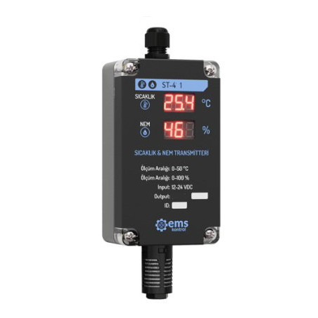Ems ST-461 ,Besleme 24vdc,Ölçüm 50c 100,Çıkış RS485,Ekranlı,Isı-Nem Sensör Transmitter