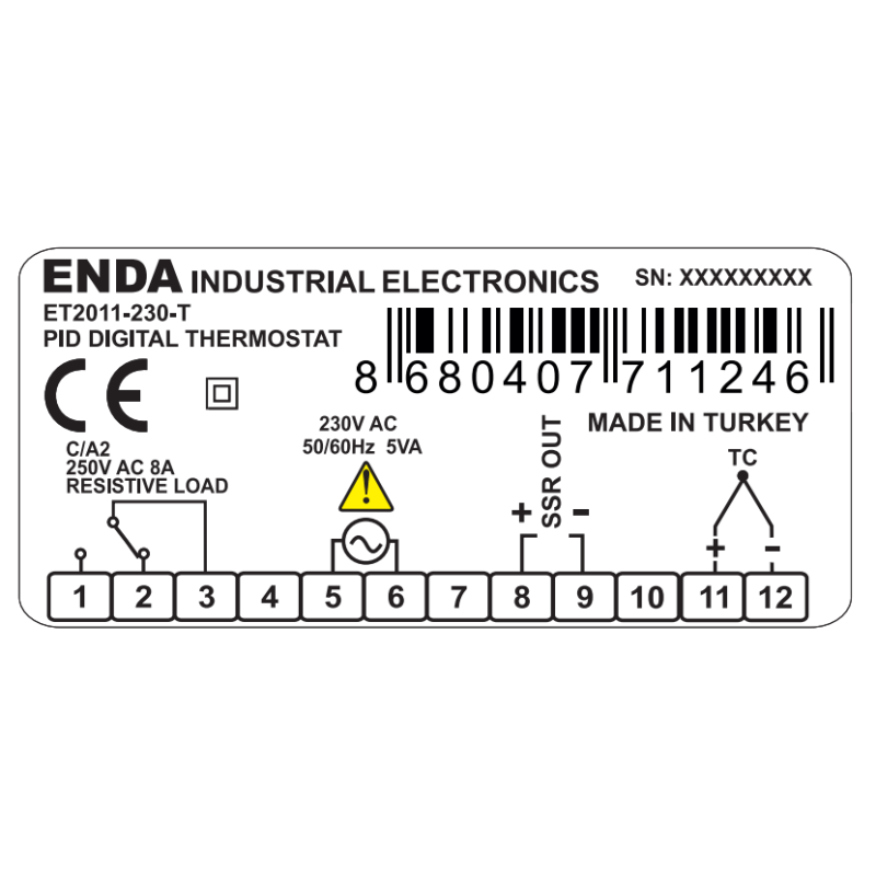 Enda ET2011-LV-T ,Ebat 77x35mm,Besleme 12v..24vac dc,Sensör TC-J,Çıkış KONTAK SSR,Isı Kontrol Termostat