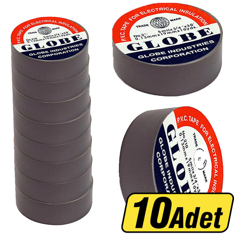 Globe No210-SH-10 ,Ebat 19mmx10mt,10-Adet,Siyah İzole Bant