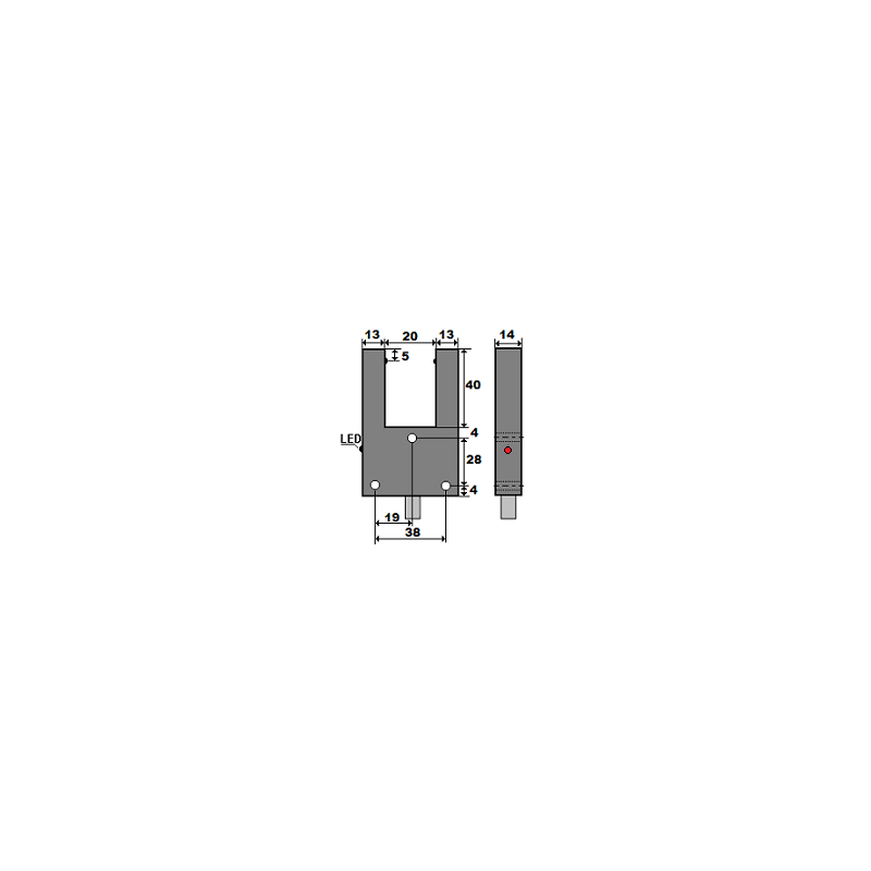 Mefa MF20-Y40A-PG ,Ebat 76x46x14mm,Ölçüm 20mm,Çıkış PNP-NO NC,Besleme 10v..30vdc,4-Kablo 1mt,Çatal İplik Sensör