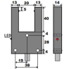 Mefa MF20-Y40A-PG ,Ebat 76x46x14mm,Ölçüm 20mm,Çıkış PNP-NO NC,Besleme 10v..30vdc,4-Kablo 1mt,Çatal İplik Sensör