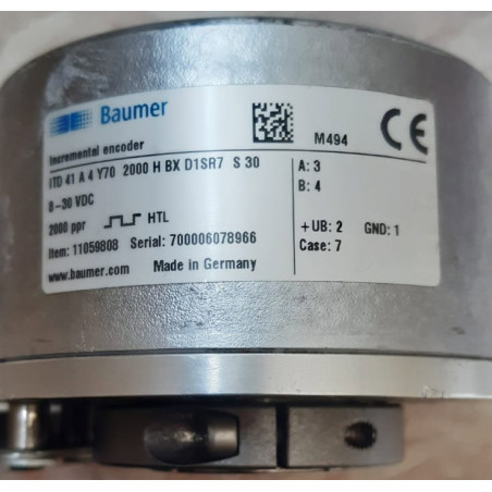 Baumer ITD41A4Y70-2000HBX-D1SR7S30 ,Gövde 80mm,Delik 30mm,Besleme 8..30vdc,Çıkış 2-HTL,2000 Pals,Soket M16 7-Pin,Enkoder