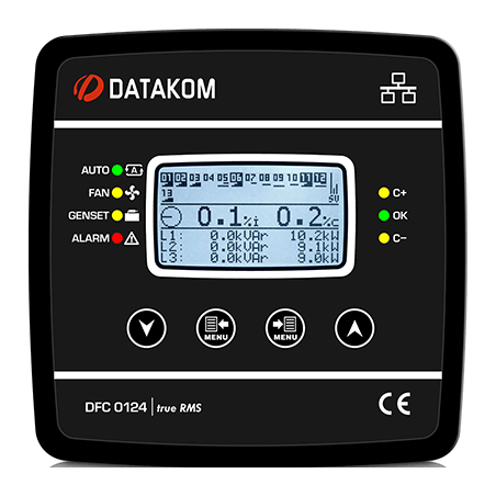 Datakom DFC-0124-LCD ,Ebat 144x144mm,Besleme 85..300vac,24-Kademe,Usb,RS485,Reaktif Röle