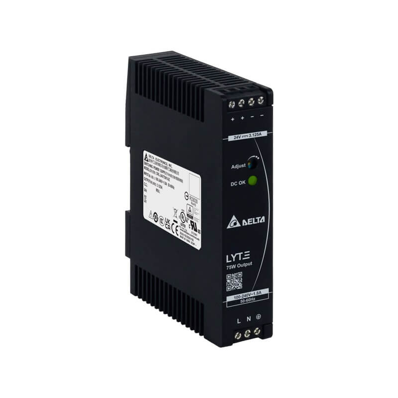 Delta DRL-24V75W1AZ ,Besleme 110v..220vac,Çıkış 24vdc 3.13 Amper,Güç 75w,Ray Tip,Smps,Güç Kaynağı