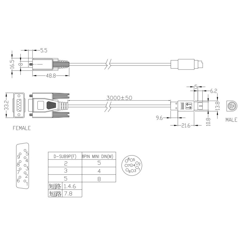Endelkon UC-MS050-01A ,Delta Dvp Dop Pc RS232,DSUB-9F DIN8,5mt Kablo