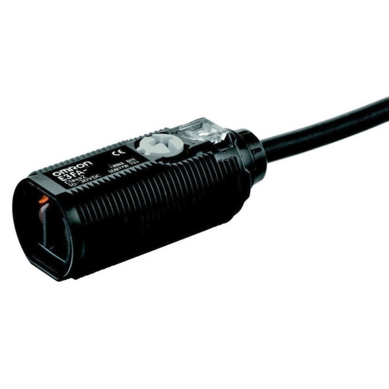 Omron E3FA-DP12 ,Ebat M18x41mm,Ölçüm 1..30cm,Çıkış PNP-NO NC,Besleme 10v..30vdc,4-Kablo,Cisim Fotosel