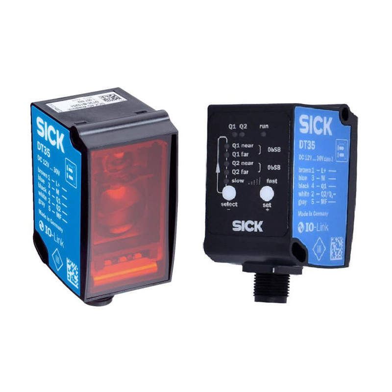 Sick DT35-B15551 1057651 ,Ebat 59x43x32mm,Ölçüm 12mt,Çıkış PNP-NO NC 0..10v 4..20mA,Besleme 10v..30vdc,Soket M12 5pin,Cisim Mesa