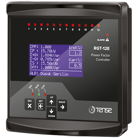 Tense RGT-12E ,Ebat 144x144mm,Besleme 3-Faz 380vac,12-Kademe,Reaktif Kontrol