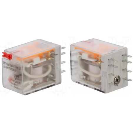 Weidmüller DRM270524LT ,Bobin 24vac,Kontak 2A2K 10 Amper,Led,Kalın-8pin,Röle