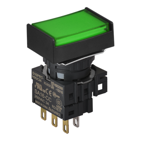 Autonics S16PRT-H3GC24 ,Montaj 16mm,Kontak 1A1K,Yeşil-24v Yaylı,M16 Buton
