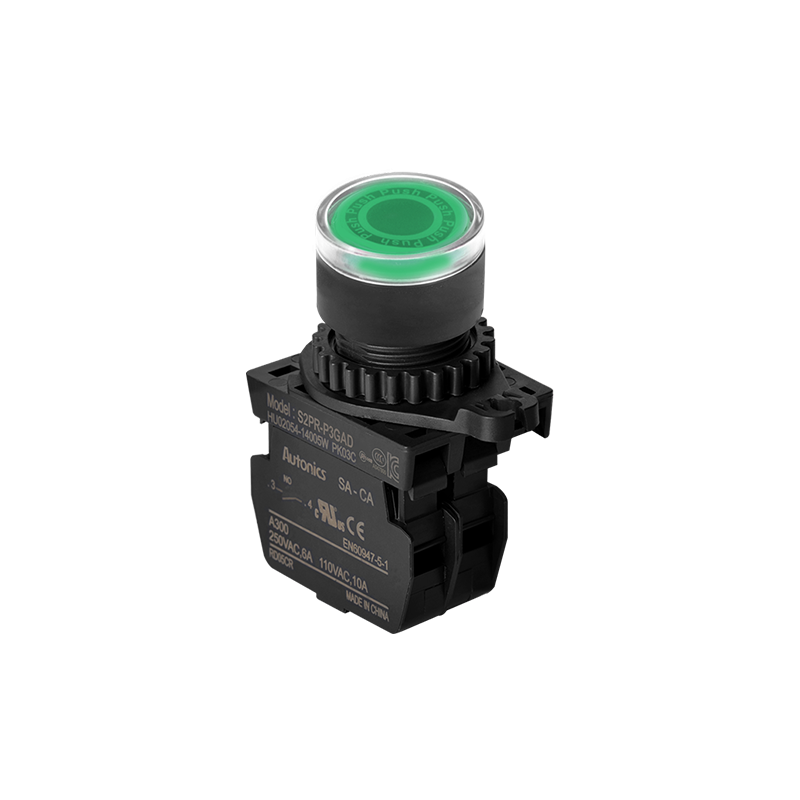 Autonics S2PR-P3GALM ,Montaj 22mm,Kontak-1A,Yeşil-220v Yaylı,M22 Buton