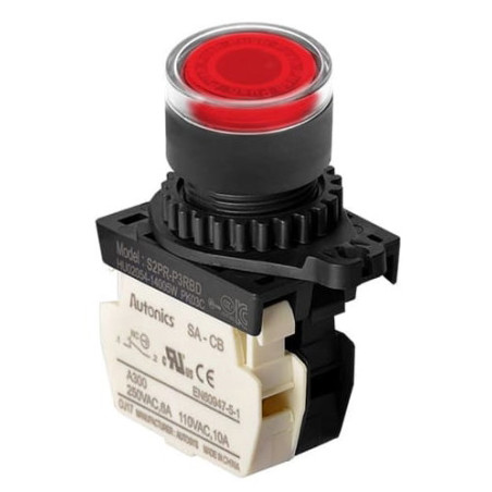 Autonics S2PR-P3RBLM ,Montaj 22mm,Kontak-1K,Kırmızı-220v Yaylı,M22 Buton