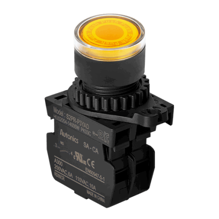 Autonics S2PR-P3YADM ,Montaj 22mm,Kontak-1A,Sarı-24v Yaylı,M22 Buton
