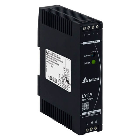 Delta DRL-12V75W1AZ ,Besleme 110v..220vac,Çıkış 12vdc 6.5 Amper,Güç 75w,Ray Tip,Smps,Güç Kaynağı
