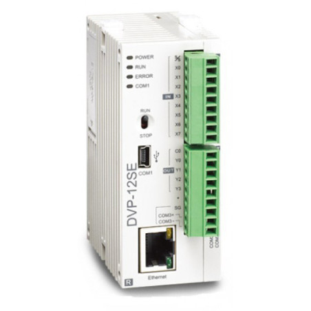 Delta DVP12SE11T ,Besleme 24vdc,Giriş 8-Dijital,Çıkış 4-NPN,Usb,Ethernet,RS485,Plc Cpu Modül