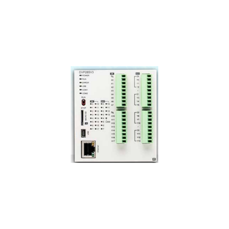Delta DVP28SV311T ,Giriş 16-Dijital,Çıkış 12-NPN,Ethernet,CanOpen,Hafıza 64K,Plc Cpu Modül