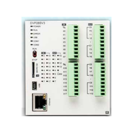 Delta DVP28SV311T ,Giriş 16-Dijital,Çıkış 12-NPN,Ethernet,CanOpen,Hafıza 64K,Plc Cpu Modül