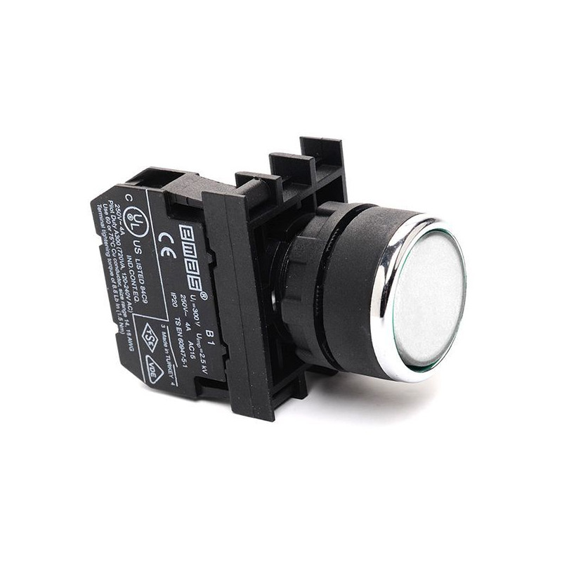 Emas B100DB ,Montaj 22mm,Kontak-1A,Beyaz Yaylı,M22 Buton