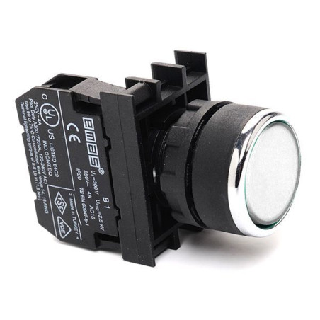 Emas B100DB ,Montaj 22mm,Kontak-1A,Beyaz Yaylı,M22 Buton
