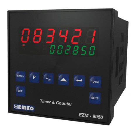 Emko EZM-9950.10010 0000 0000 ,Ebat 96x96mm,Besleme 110v..220vac,Çıkış Kontak-1A1K,6-Hane,Sayıcı Takometre Zaman Röle