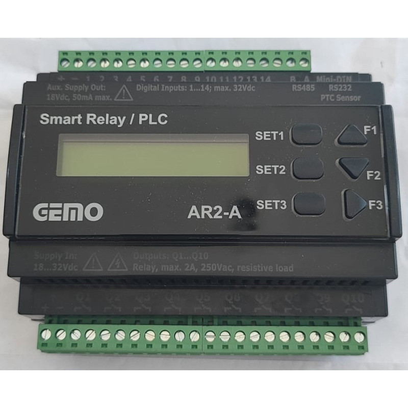 Gemo AR2-A-24VDC-14D-RTC ,Besleme 24vdc,Giriş 14-Dijital,Çıkış 10-Kontak,RTC,Plc Cpu Modül