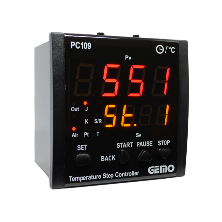 Gemo PC109-230VAC-R ,Ebat 96x96mm,Besleme 110v..220vac,Sesnör PT100 TC,Çıkış Kontak-2A2K,Adım Isı Kontrol Termsotat