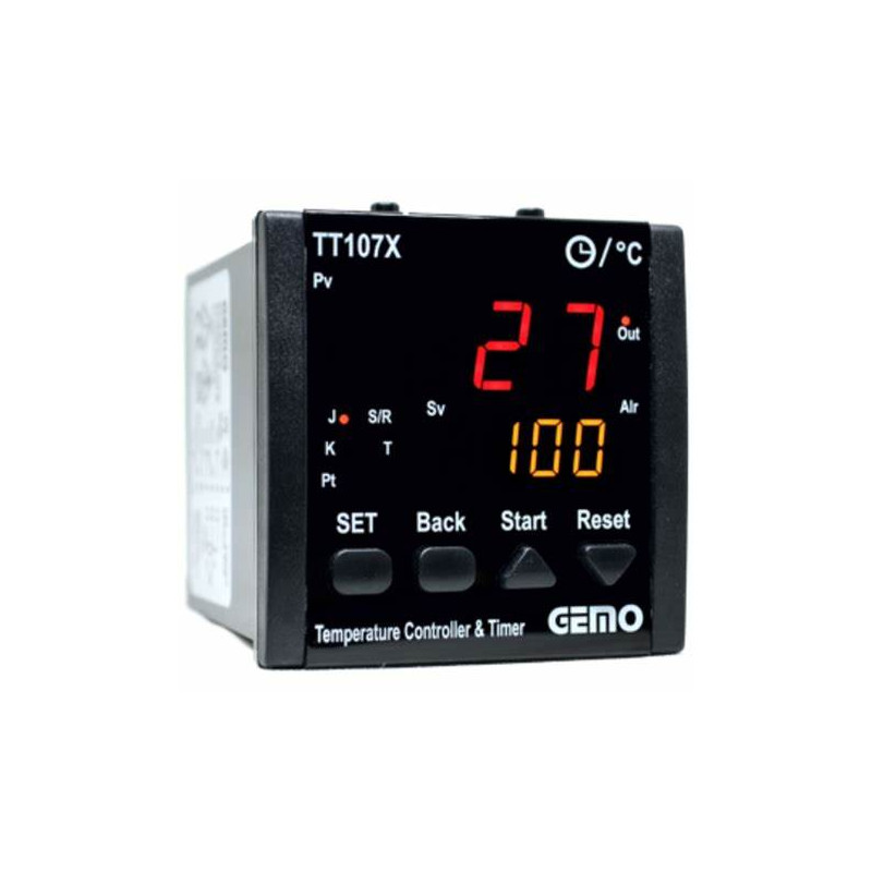 Gemo TT107X-230VAC-S-S ,Ebat 72x72mm,Besleme 110v..220vac,Çıkış SSR SSR,Zamanlı Isı Kontrol