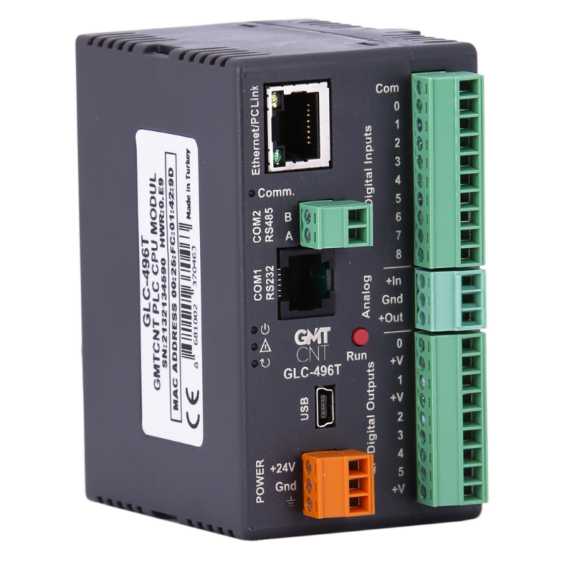 GmtCnt GLC-496T ,Giriş 9-Dijital 1-Analog,Çıkış 6-PNP 1-Analog,Ethernet,Plc Cpu Modül
