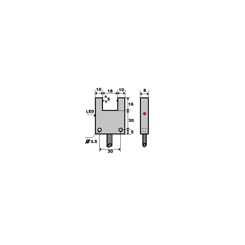 Mefa İF18-Y18-PK ,Ebat 51x28x15mm,Ölçüm 18mm,Çıkış PNP-NC,Besleme 10v..30vdc,3-Kablo 1mt,Çatal İplik Sensör